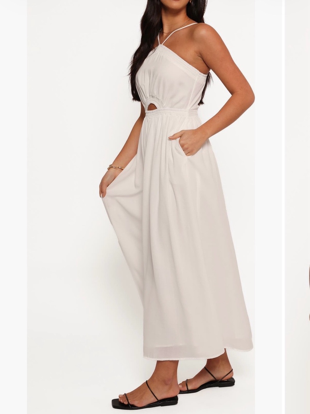 Petal & Pup Sleeveless White Maxi Dress with Cutout Detail